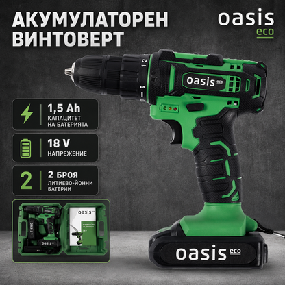 Акумулаторна бормашина и винтоверт 18V с 2 батерии, зарядно и куфар