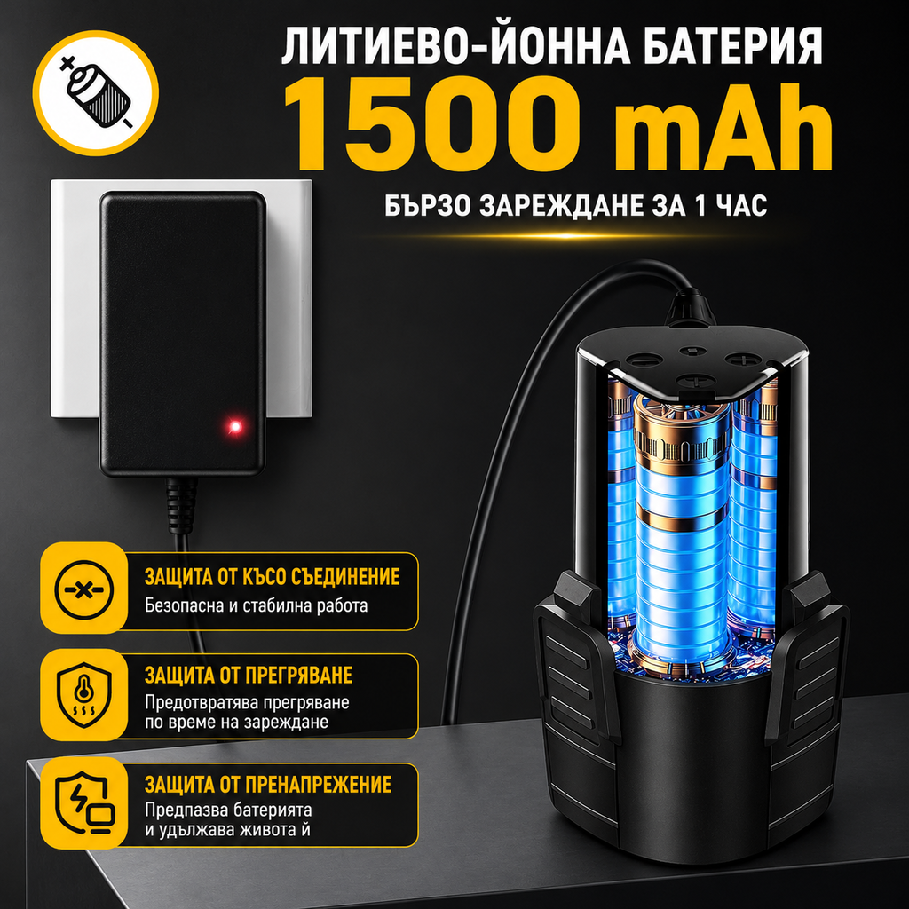 Компактен акумулаторен винтоверт 12V – 22 Nm, 2 батерии и LED светлина