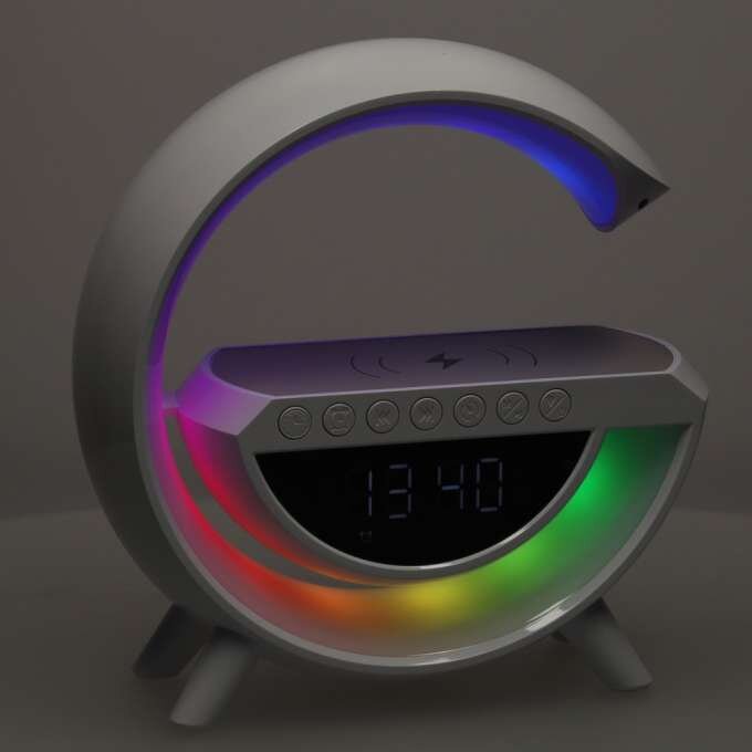 Многофункционална лампа 7в1 ,,GlowTune'' - музика, безжично зареждане на телефон, аларма