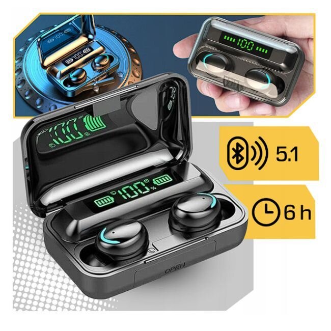 Безжични слушалки „PowerSound 10“ + Power Bank 2000 mAh - заряден кейс за слушалките и телефона ти