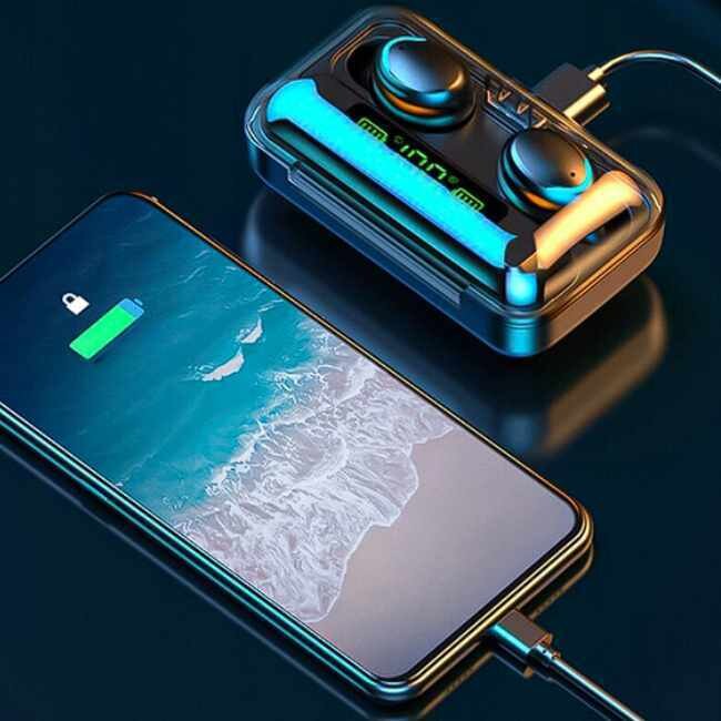 Безжични слушалки „PowerSound 10“ + Power Bank 2000 mAh - заряден кейс за слушалките и телефона ти
