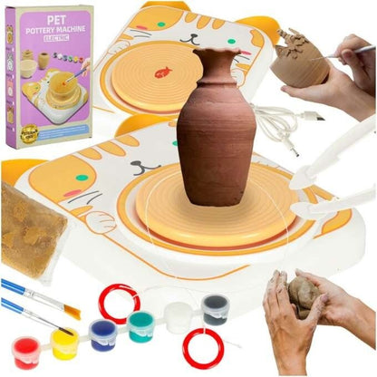 Пълен комплект за моделиране с глина „ClayArt“ - грънчарско колело, глина, инструменти
