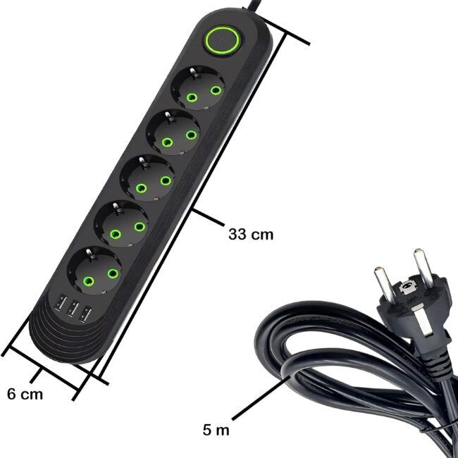 Разклонител с 5 гнезда и 3 USB порта „MaxPower“ 5м - удобство и функиционалност