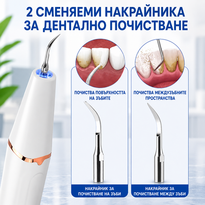 Ултразвуков Уред за Почистване на Зъби и Зъбен Камък с 3 Режима и USB Зареждане