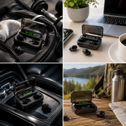 Безжични слушалки „PowerSound 10“ + Power Bank 2000 mAh - заряден кейс за слушалките и телефона ти