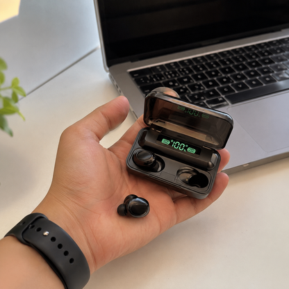 Безжични слушалки „PowerSound 10“ + Power Bank 2000 mAh - заряден кейс за слушалките и телефона ти