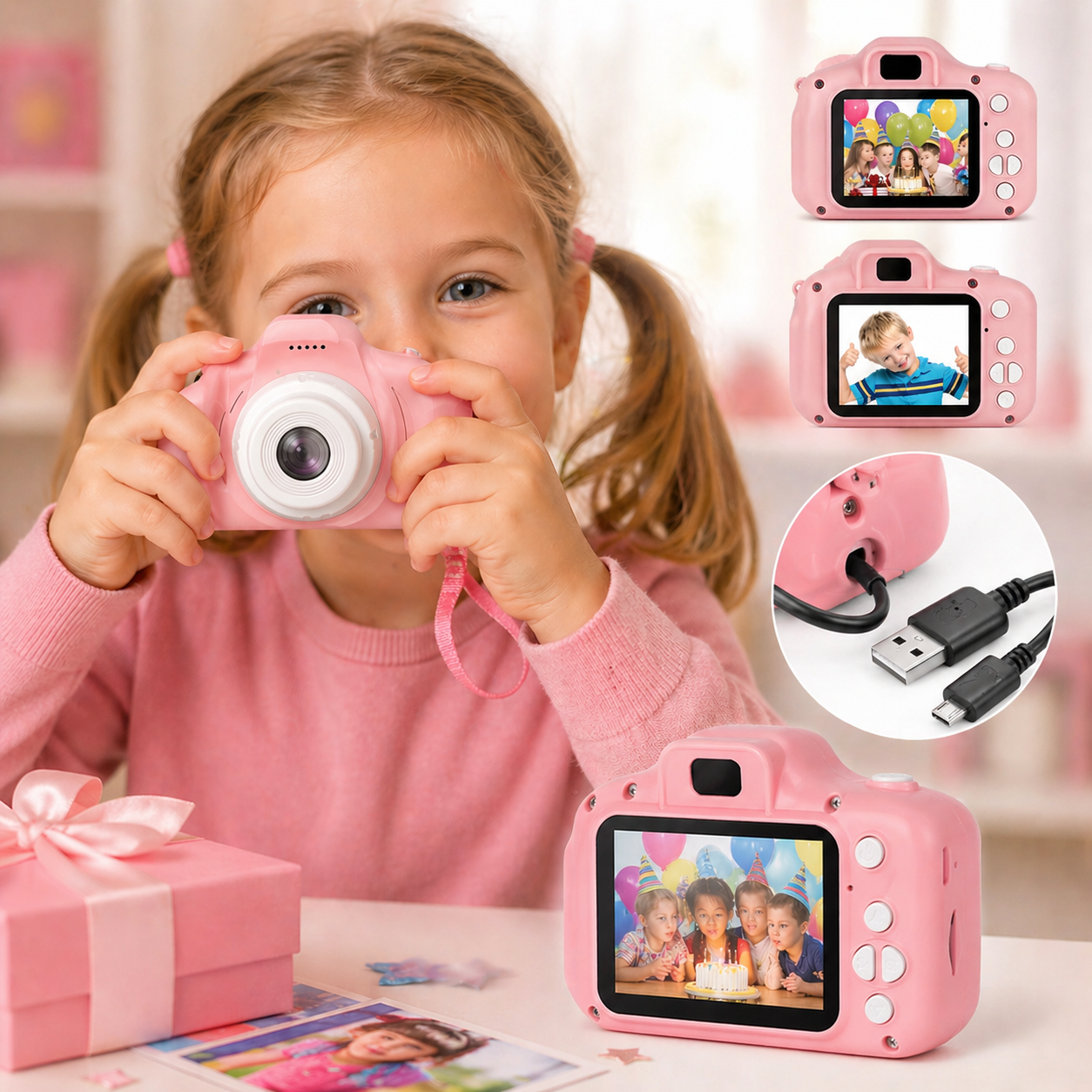 Детски фотоапарат "KidSnap FunCam Pink" – HD камера със снимки, видео и игри